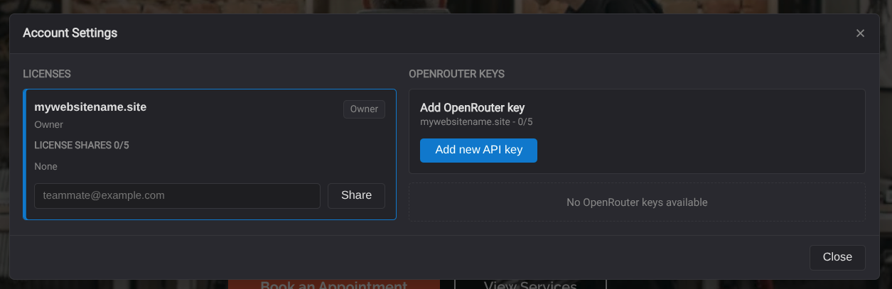 Account settings screenshot placeholder