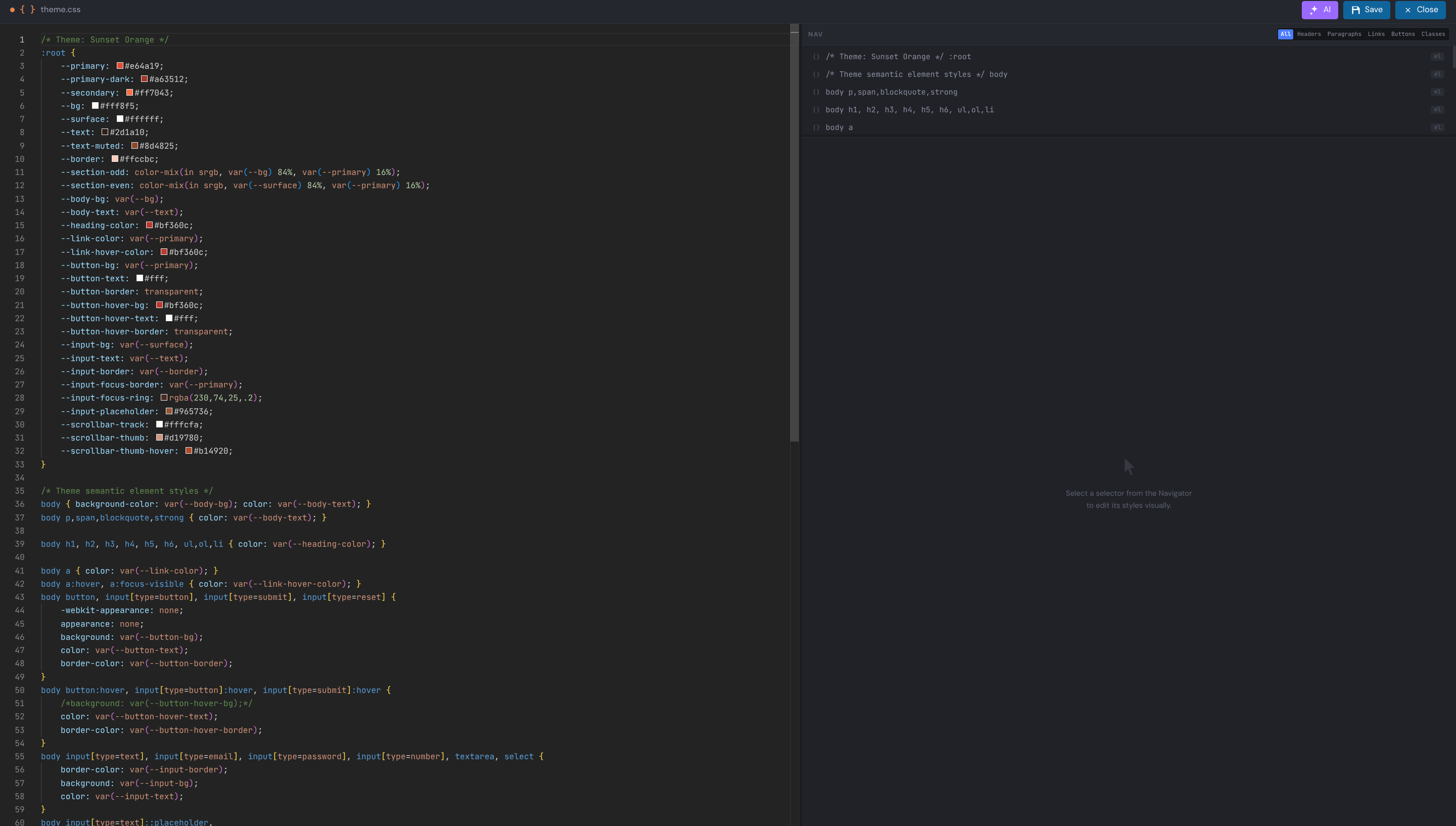 CSS and JS editors screenshot placeholder