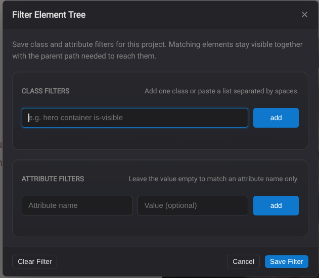 Element tree filter screenshot placeholder