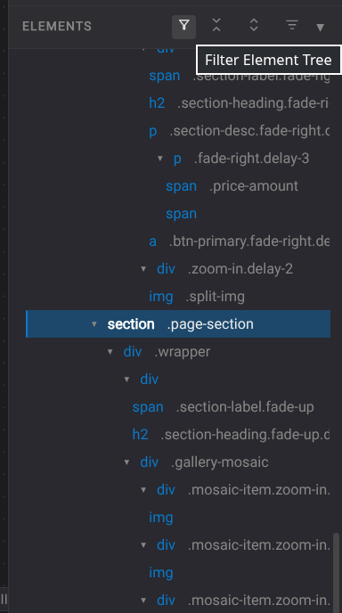 Element tree filter screenshot placeholder