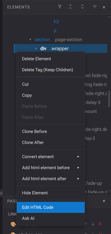 HTML code editor Elements Tree screenshot placeholder