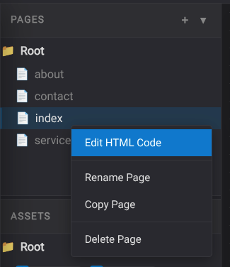HTML code editor page menu screenshot placeholder