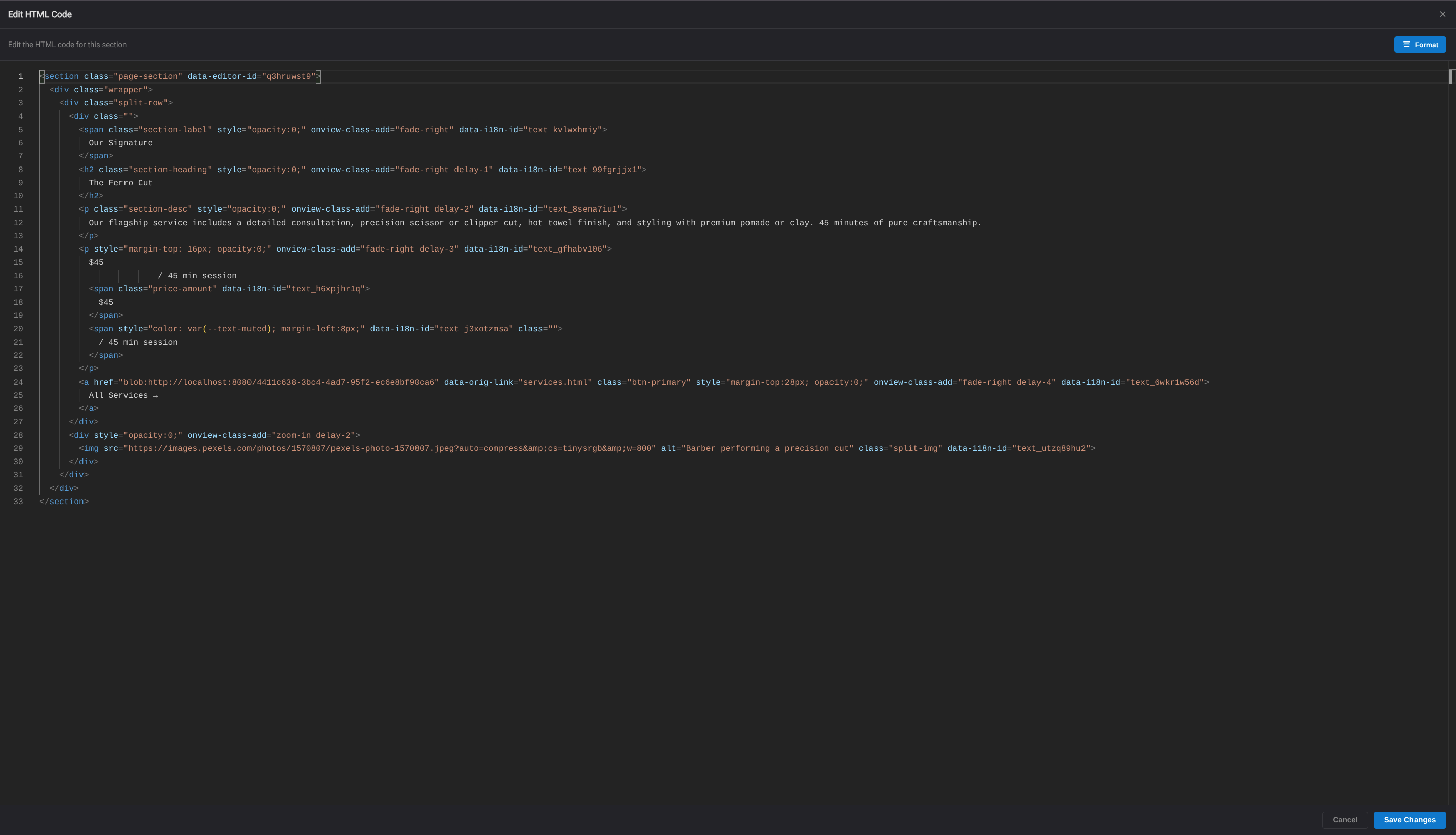 HTML code editor screenshot placeholder