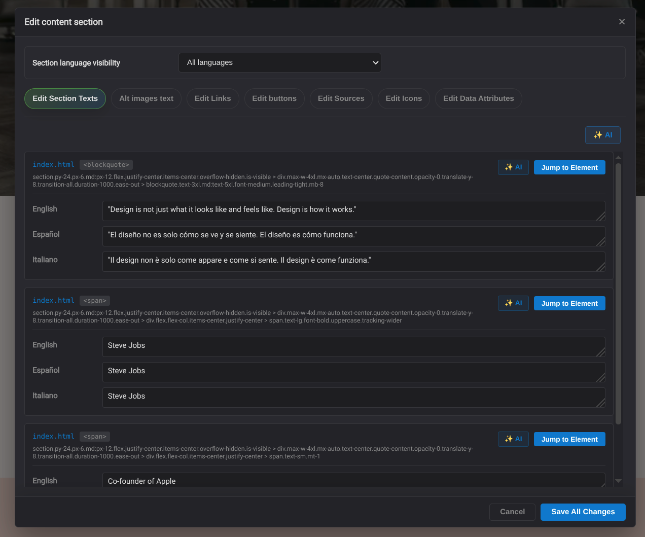 Section content editor screenshot placeholder